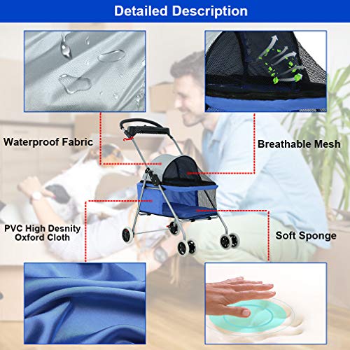 Foldable Pet Stroller for Small (Blue)