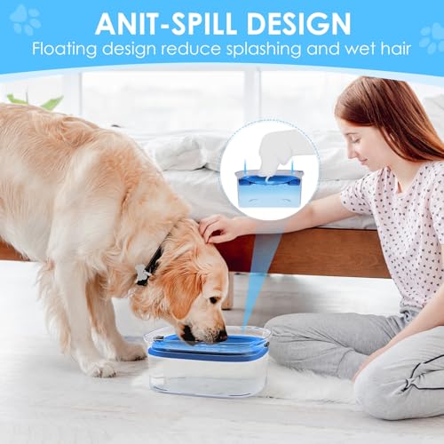 3L No Spill Dog Water Bowl with Slow Drinking Disk (Navy Blue)