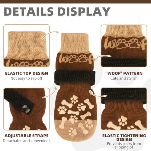 Dog Socks Shoes for Hot Pavement to Prevent Licking Paws (Brown / Small/Medium (4 Pack))