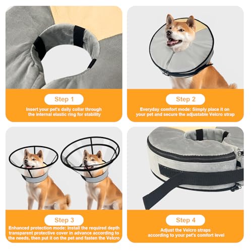 Sponge Core Dog Cat Cone Collar for After Surgery Recovery (M (Neck: 8"-11") / Grey+Yellow)