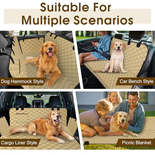 Waterproof Dog Car Seat Cover for Back Seat (Khaki,Black / Large,Standard)