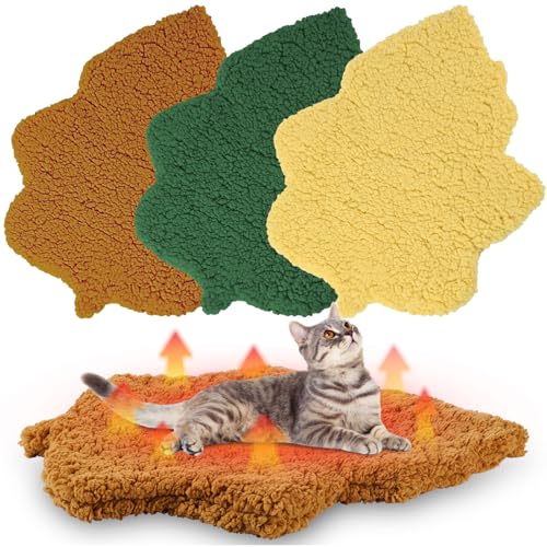 3 Pack Self Warming Pet Bed Leaf Shape Self Heating Cat Dog Mat Washable Thermal Sleeping Pad for Indoor Outdoor Hedgehog (Mixed Colors / Medium-18"x24")