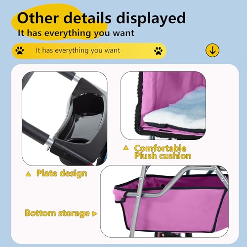4 Wheel Foldable Pet Stroller (Pink / 4 Wheels)
