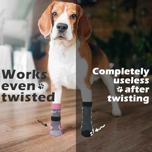 6PCS Anti Slip Dog Socks to Prevent Licking Paws (XX-large (6 Count) / Pink and Grey)
