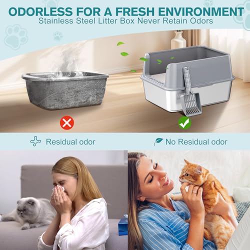 Stainless Steel Cat Litter Box (Light Grey-M)