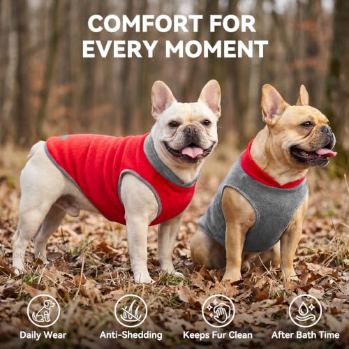 2 Pack Fleece Dog Sweater Pullover Lightweight Reflective Jacket (X-Large / 3# Red & Grey)