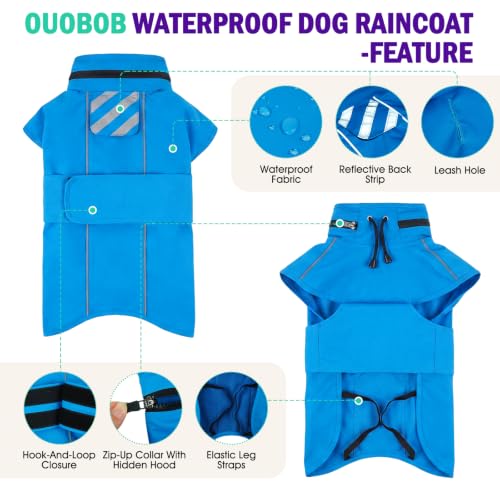 Dog Raincoat Waterproof Dog Rain Jacket with Hood (Blue / Medium)