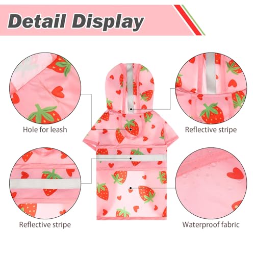 Dog Raincoat Hooded Slicker Poncho with Leash Hole (S:10-15lbs / Strawberry Pink)