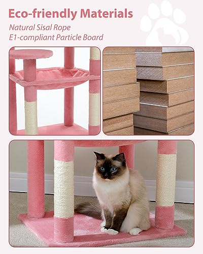 56.3" Cat Tree with Metal Hammock (Pink / 56.3in)