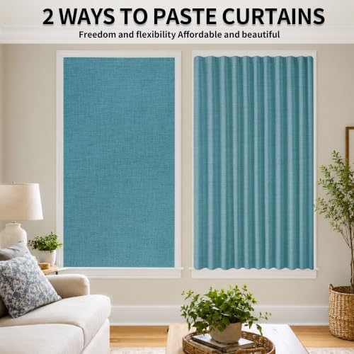 Self Adhesive Blackout Curtains (Stone Blue / 52"W x 60"H)