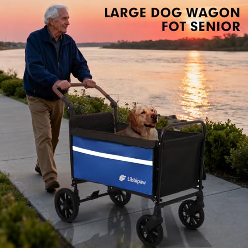 Foldable Dog Wagon for Medium & Large Dogs (Blue)