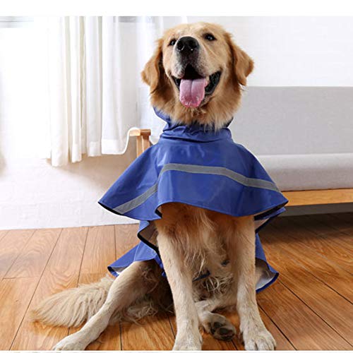 Large Dog Raincoat Adjustable Pet Water Proof Clothes Lightweight Rain Jacket Poncho Hoodies with Strip Reflective (X-Large (Pack of 1) / Blue)