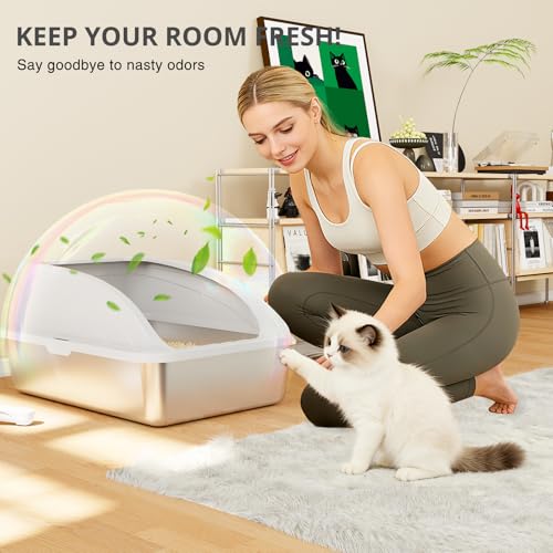 Stainless Steel Cat Litter Box with Lid (Grey)