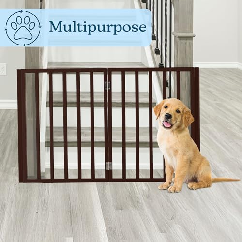Pet Gate - 4-Panel Indoor Foldable Dog Fence for Stairs, Hallways, or Doorways - 73x24-Inch Freestanding Dog Gates by PETMAKER (Brown) (Brown / 4 Panel)