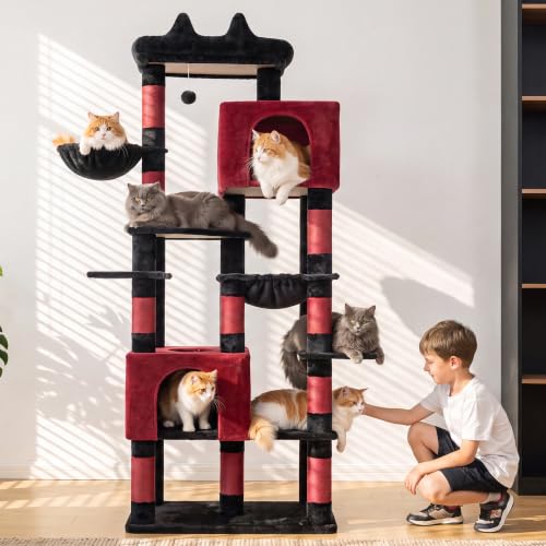 Cat Tree, 76-Inch Tall Heavy Duty Cat Tower for Big Cats HCT039BR (Black and Red / 76.8 inch)