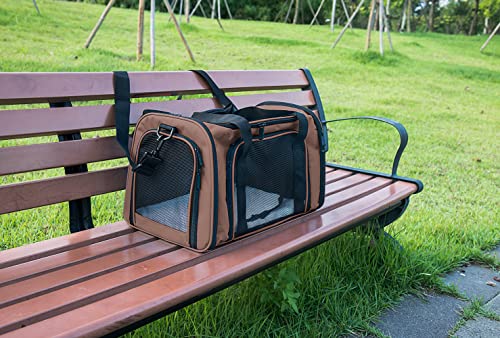 Soft Sided Carrier for Small Medium Cats Dogs (17.0"L x 11.0"W x 11.0"H / Brown)