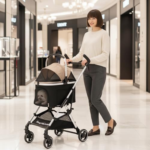 Small Pet Stroller for Dogs & Cats Under 20 lb with Detachable Carrier