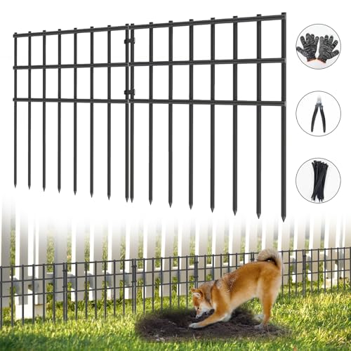 10 Pack Garden Animal Barrier Fence (10 Panels, 10.8ft(L) x 17in(H) / Black)