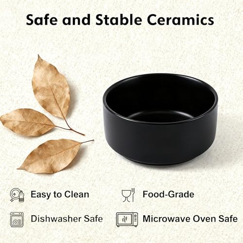 Elevated Raised Ceramic Dog Bowl with Bamboo Stand (Black / Large)