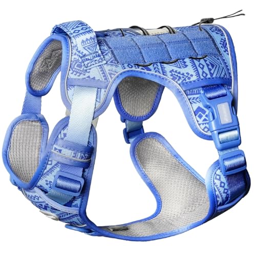 Tactical Dog Harness Medium Sized Dog No Pull Adjustable Dog Vest (Tribal Patterns-Blue / M(Neck:16-22",Chest:22-33"),35-50 lbs)