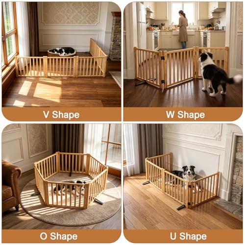 Non Painted Wooden Freestanding Dog Gates (【4 Panel】-16.9“ H)