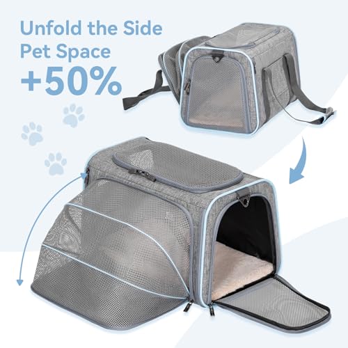 Medium Expandable Cat Carrier for Air Travel (17.0"L x 11.0"W x 11.0"H / Light Gray)