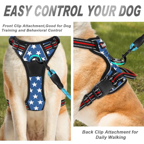 No Pull Dog Harness Front Clip Heavy Duty Reflective Easy Control Handle for Large Dog Walking (X-Large(Chest:30-38”) / Blue Star)