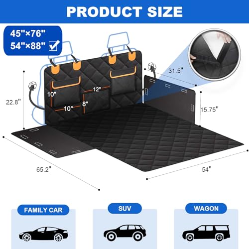 4-in-1 SUV Cargo Liner for Dogs, Non-Slip Water Resistant Pet Trunk Mat with Side Flaps Protector & Back Seat Organizer, Dog Backseat Cover for SUVs Vans（54" W x 88" L） (Cargo liner / X-Large)