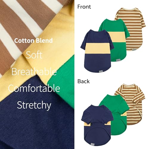 3 Pack Color Block Striped Dog Shirt (Medium / Navy Blue-Sea Green-Brown)