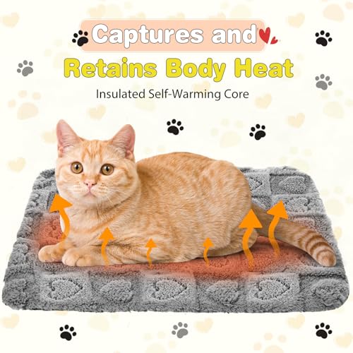 3 Pack Self Warming Cat Bed Mat Self Heating Dog Pad Reflects Body Warm Thermal Pet Pad Washable Non Slip Crate Kennel Bed Mat for Indoor Outdoor (Gray)