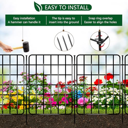 30ft x 17in Garden Fence Animal Barrier (Black / 28 Panels, 30ft x 17in)