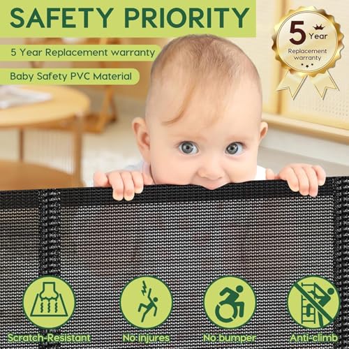 2 Pack Reinforced 55" Wide Retractable Baby Gates with Reinforced Strips (Black / 2 Pack - 33" Tall x 55" Wide (With Reinforced Bar))
