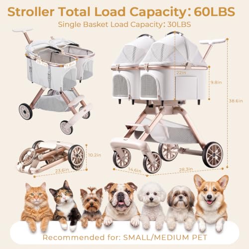 Double Pet Stroller with Detachable Carriers (Beige)