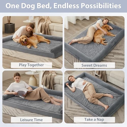 Orthopedic Washable Human Dog Bed for Adult & Dog Cozy Sleep (71"l x 46"w x 7"th / Grey)