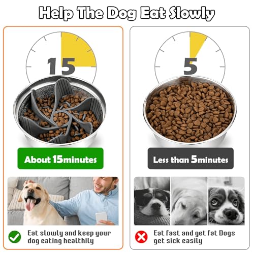 Elevated Dog Bowls for Large Dogs with Slow Feeder (Coffee- Slow Feeder & 101oz Bowls)