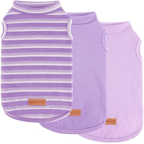 3Pack Dog Shirts Lightweight Waffle Dog Shirt for Small DogsSleeveless Dog Shirt for Small Medium Boy Girl Dogs Cozy & Breathable Pet Vest (XS(Back: 9.8", Chest: 13.8", 3.3-5.5lbs) / Striped+Light Purple+Deep Purple)