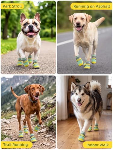 Dog Shoes Anti (Green-breathable-4pcs / Size 4（Width 2.17 inch）for 27.6-44.1 lbs)