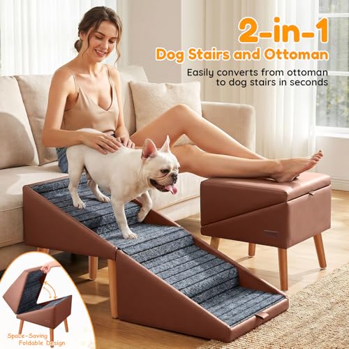 17" H Dog Stairs for Small Dogs (Brown / 17" H)
