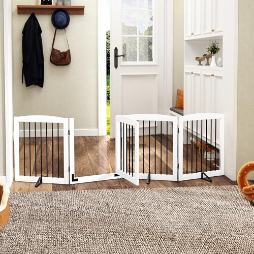 Freestanding Dog Gate with Door (4 Panel 24" / White & Black)