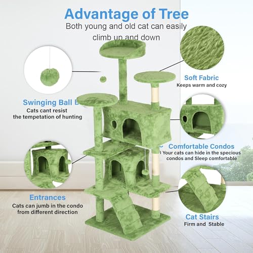 54" Cat Tree Tower (Green)
