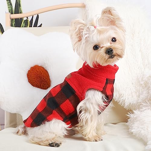 Dog Winter Clothes Fleece Plaid Dog Sweater Vest Winter Warm Soft Sweater for Small Dogs Cat Cute Puppy Kitten Clothes Cat Outfit (Red Plaid / Medium (Chest 17in ))