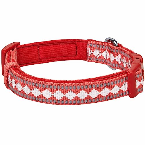 3 Colors 3M Reflective Jacquard Neoprene Padded Adjustable Dog Collar (Medium / Diamond Pattern - Coral)