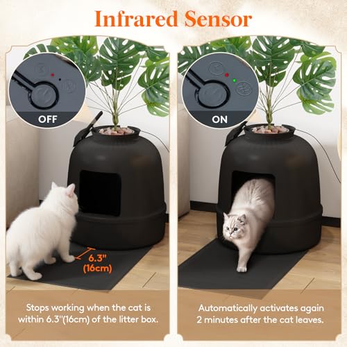 Hidden Plant Cat Litter Box with Electric Odor Control System Black (Black)