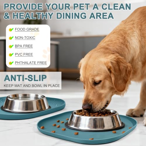 Waterproof Silicone Pet Food Mat with Raised Edge for Dog & Cat (12"L x 12"W / Slate Blue)