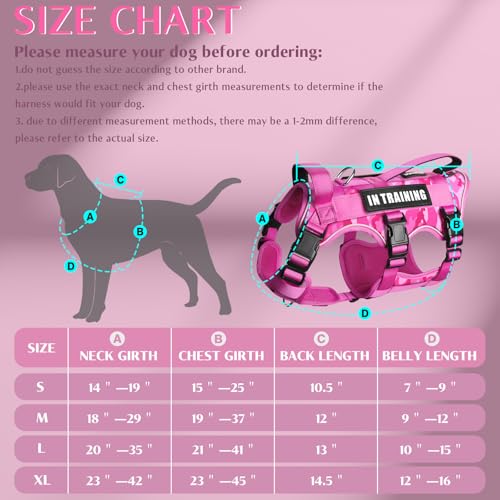 Escape Proof Dog Harness with Double Handle+4 Removable Patches (Medium / Camo Pink)