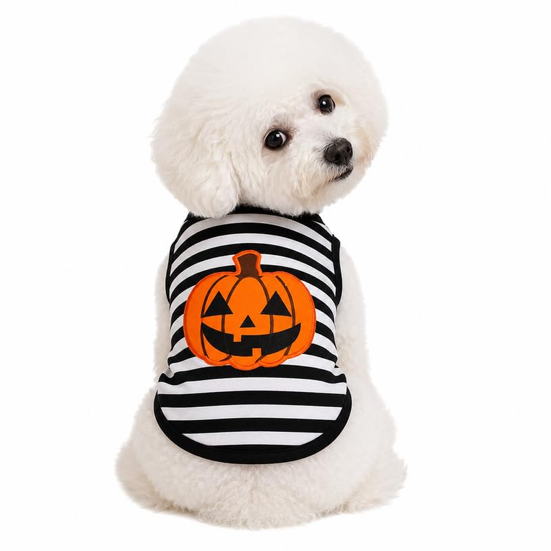 Cute Pumpkin Puppy Dog Shirt (Striped / X-Small)