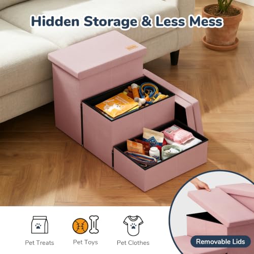 3 Step Wide Dog Stairs with Hidden Storage 18" H (Pink / 30"D x 17"W x 17.7"H)