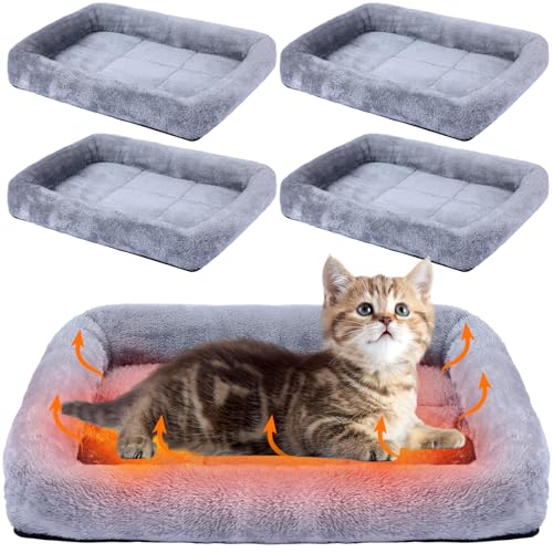 4 Pack Self Warming Cat Bed 15.7 x 11.8 Inch Cat Bed for Indoor Cats Heated Pet Crate Mat Extra Warm Thermal Dog Pad Anti