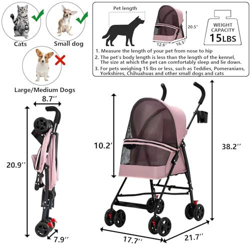 Cat Stroller Foldable Lightweight for Small Dogs Cats 0 (pink)