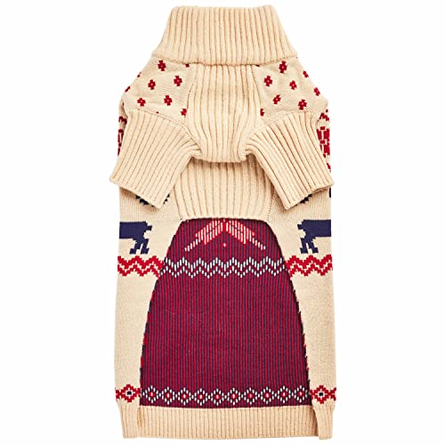 Christmas Reindeer and Snowflake Dog Sweater in Light Beige (14 inch (Pack of 1) / Reindeer - Light Beige)